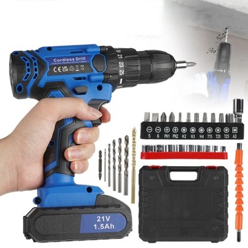 WIERTARKO AKUMULATOROWA WKRĘTARKA 21V + 2 AKU + ZESTAW WIERTEŁ