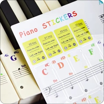 НАКЛЕЙКИ-НОТЫ для обучения игре на клавиатуре, буквенном фортепиано, ЦВЕТОВАЯ ДИАПАЗОНИЯ для клавиш