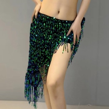 Women Sequin Tassel Skirt and Blue