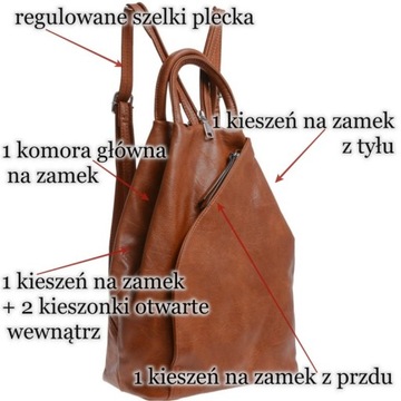 MIĘKKI PLECAK DAMSKI I TOREBKA 2W1 EKO SKÓRA brown