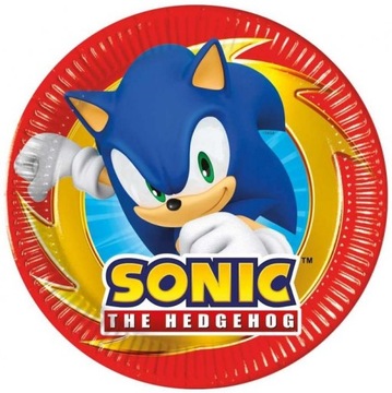 Talerzyki Papierowe Sonic na Urodziny - 20 cm, 8 sztuk