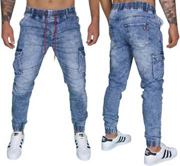 BOJÓWKI SPODNIE MĘSKIE JOGGERY JEANSOWE Z KIESZENIAMI