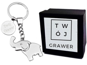 Brelok Klucz Słoń do Kluczy Grawer + ETUI