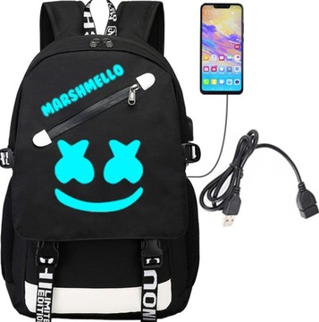 ORYGINALNY PLECAK SZKOLNY MŁODZIEŻOWY ŚWIECĄCY ODBLASKOWY USB MARSHMELLO