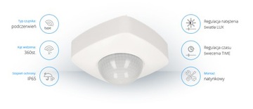 Датчик движения и присутствия на 360 градусов, IP65, 3 датчика