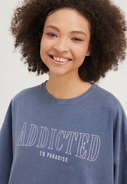 T-shirt oversize, niebieski Even&Odd M