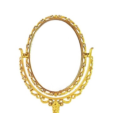 Настольное косметическое зеркало. Двусторонняя настольная подставка в стиле ретро. Золотое круглое зеркало.