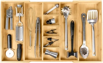 KITCHENEDGE BAMBUSOWY ORGANIZER REGULOWANY DO SZUFLADY 47-84CM 9 PRZEGRÓDEK