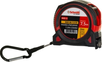 SCHMITH MIARA TAŚMA METRÓWKA MIARKA ZWIJANA 7,5m x 25mm MAGNES KARABIŃCZYK