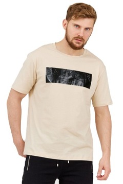 BALMAIN Beżowy t-shirt męski z aplikacją z logo M