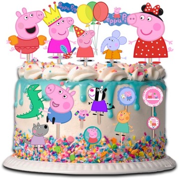 TOPPER ŚWINKA PEPPA NA TORT BABECZKI POSTACI 16 sztuk