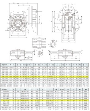 SILNIK 0,37kW Przekładnia 075 red. wstępny PC71/3