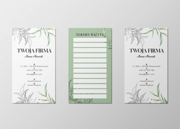 Terminarz wizyt wizytówka salon beauty 250 szt rośliny liście fryzjer