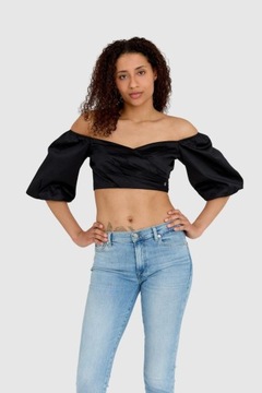 GUESS - Czarny crop top z bufiastymi rękawami L