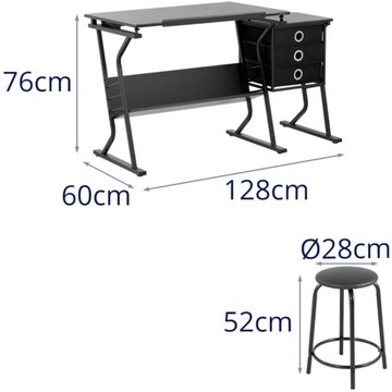 Biurko kreślarskie uchylne ze stolikiem szufladami i stołkiem 90 x 60 cm