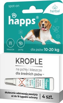 HAPPS Herbal krople na pchły i kleszcze dla psów średnich 10-20 kg, 4x2,5ml