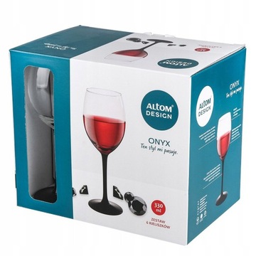 Komplet 6 Kieliszków Do Wina Czarne Onyx 330ml