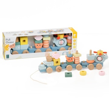 DREWNIANA KOLEJKA MONTESSORI ZWIERZĄTKA UKŁADANKA CIĄGNIĘCIA CLASSIC WORLD