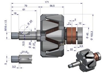 Ротор генератора EX257000 A120 Bizon НОВЫЙ ТИП EXPOM KWIDZYN eu