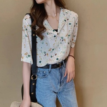 Summer Women Thin Chiffon Shirt New Korean Printin