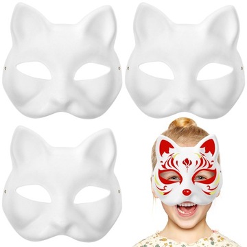 Biała Maska Kota Do Malowania Dla Dzieci Diy Maski Karnawalowe Kocie Maski