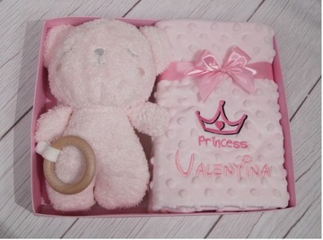 Одеяло BotoBaby Minky с именной ВЫШИВКОЙ + талисман с прорезывателем + ПОДАРОЧНАЯ КОРОБКА