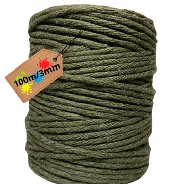 Sznurek bawełniany skręcany KHAKI 100m 3mm