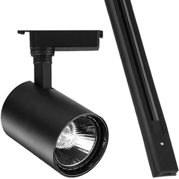 1x CZARNY REFLEKTOR 30W SUFITOWY SZYNOWY NA SZYNOPRZEWODZIE 4000K 1m