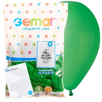 Balony zielone G90/12 GEMAR x100 szt baloniki zielone na urodziny +lista