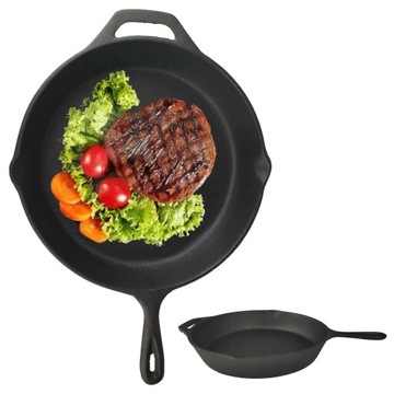 PATELNIA ŻELIWNA OKRĄGŁA 30CM INDUKCJA ognisko grill DUŻA CIĘŻKA ŻELIWO