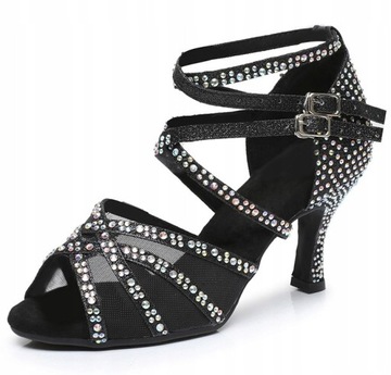 BUTY DO TAŃCA TANECZNE SZAMPAŃSKIE ZDOBIONE 7.5cm