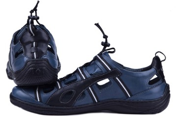 Sandały męskie skórzane buty letnie lato skóra polskie niebieskie Kampol 43
