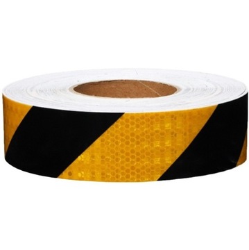 TAŚMA ODBLASKOWA SAMOPRZYLEPNA rolka 25 metrów 25M x 5CM skosy ŻÓŁTO CZARNA
