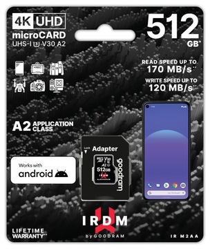 Карта памяти GOODRAM IRDM 512 ГБ U3 A2 + адаптер