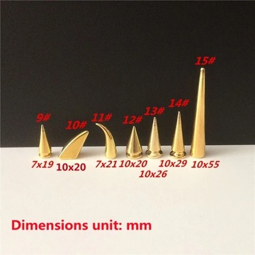 Все виды золотых металлических завинчивающихся конусных заклепок, пуля, шипы, заклепки, панк-сумка