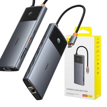 Концентратор-адаптер 10-в-1 Baseus 2x HDMI, USB-C, 3xUSB-A+RJ45+SD/TF, PD (серый)