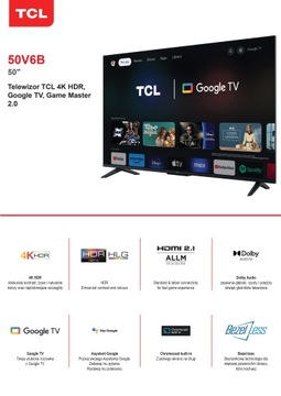 TCL 50V6B 50-дюймовый светодиодный телевизор 4K Google TV HDMI 2.1 DVB-T2