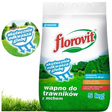 NAWÓZ Wapno do trawników z mchem Florovit granulat 5kg na trawnik trawę