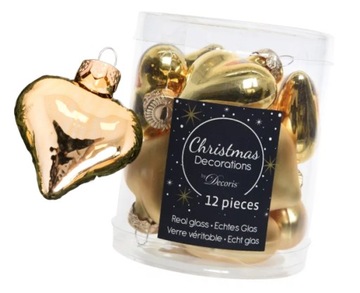 Стеклянные безделушки в форме сердечек, 12 штук, золотая ёлка