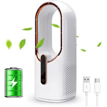 WENTYLATOR KOLUMNOWY BEZŁOPATKOWY CICHY STOJĄCY WIATRAK USB 2200mah