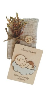 Zaproszenie na chrzest, drewno,EKO,styl rustykalny