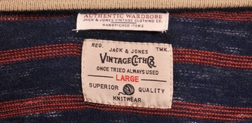 JACK&JONES sweter STRIPED blue KNIT _ L