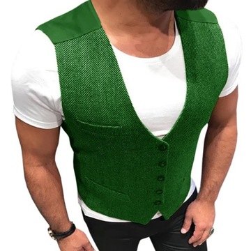 Men's Suit Vest Tweed Wool V-neck 4 Button Retro S