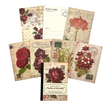 OZDOBNE KARTKI POCZTÓWKI SCRAPBOOKING 32 SZT KWIATY KWIATKI RÓŻE