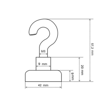 UCHWYT MAGNETYCZNY HACZYK 42x8mm MOCNY MAGNES, WIESZAK HUNTER, UDŹWIG 68KG