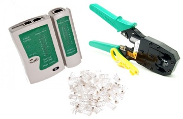 TESTER kabli + ZACISKARKA + 50 wtyk RJ45