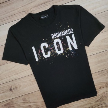 DSQUARED2 Icon Koszulka T-Shirt Męska Czarna Logowana r. XL