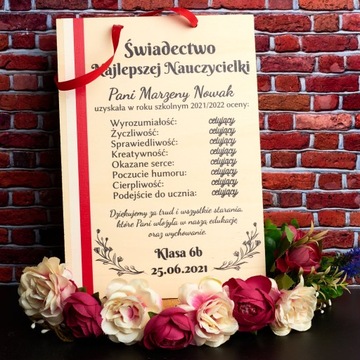 ŚWIADECTWO DREWNIANE DLA NAUCZYCIELA Z PASKIEM Y2