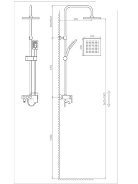 Верхний душ-дождь, излив 1,5 м, черный кран