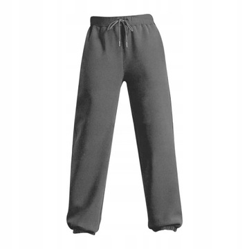 Spodnie dresowe z pluszową podszewką i kieszeniami Spodnie typu jogger Home Dress Grube C-szare